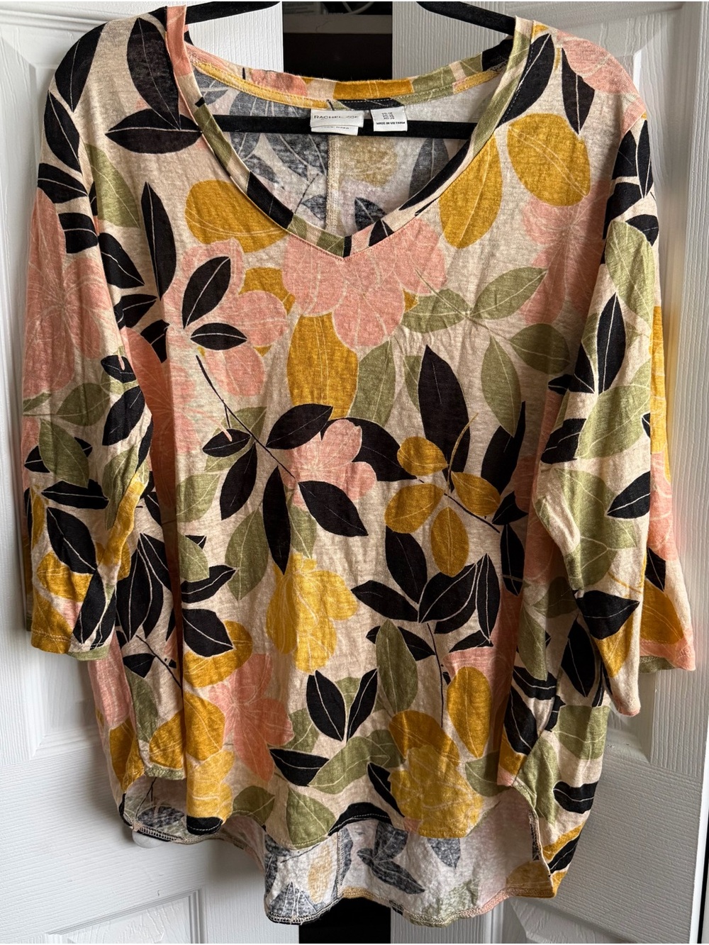 Rachel Zoe Multicolor Floral V-Neck Linen Blouse